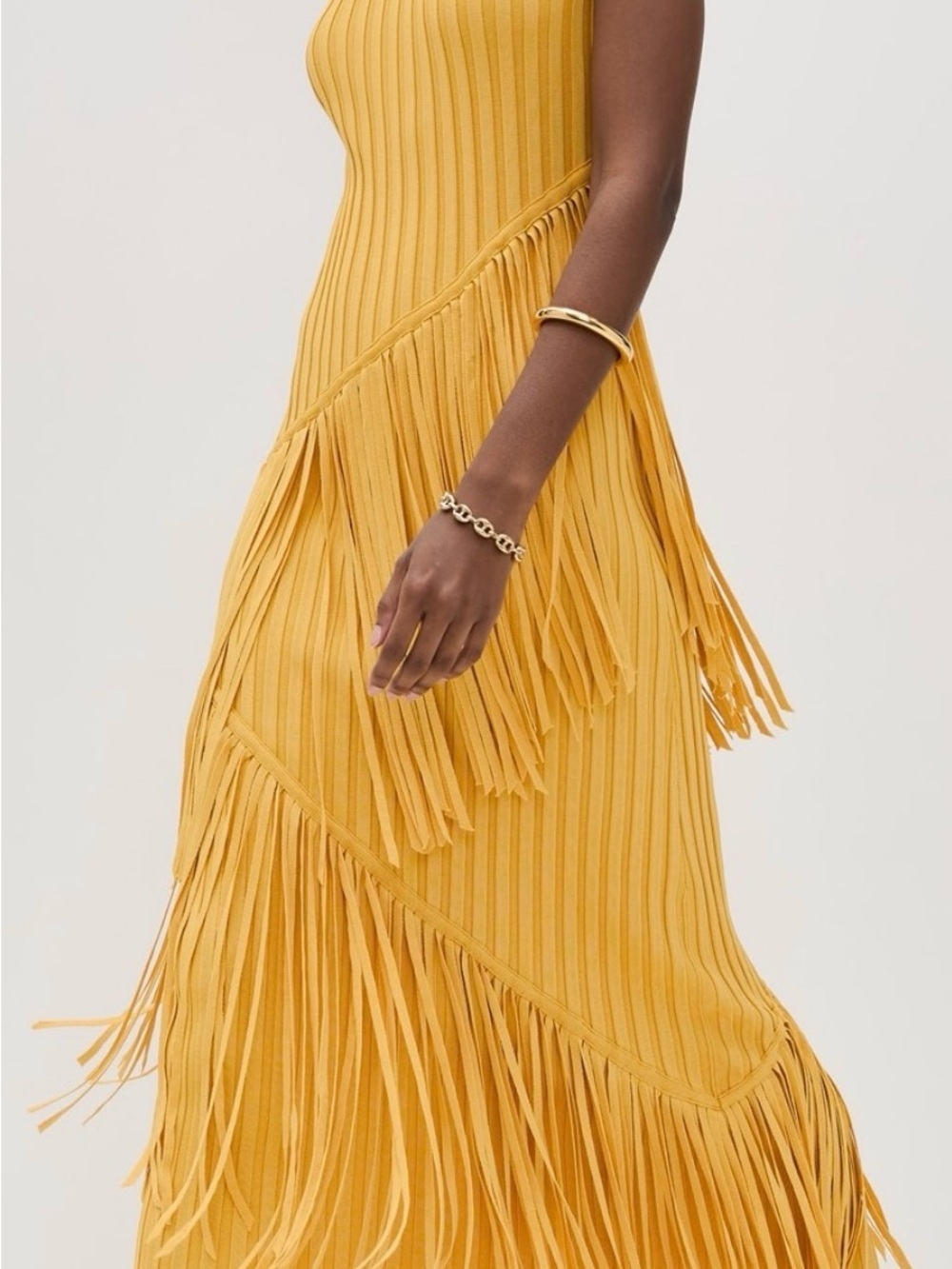 SIMON MILLER SPIRAL MUSTARD YELLOW KNIT FRINGE DRESS- SIZE XS-UNWORN! - Picture 3 of 8